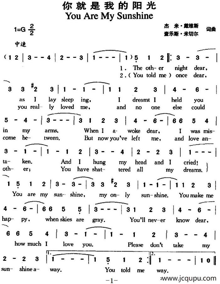 你就是我的阳光简谱