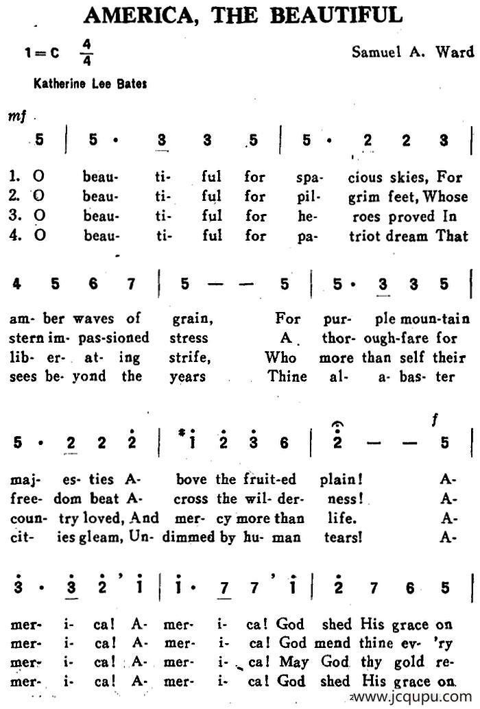 AMERICA，THE BEAUTIFUL（美丽的阿美利加）简谱