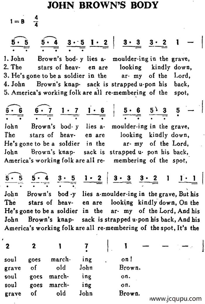 [美]JOHN BROWN’S BODY（约翰·布朗的遗体）简谱