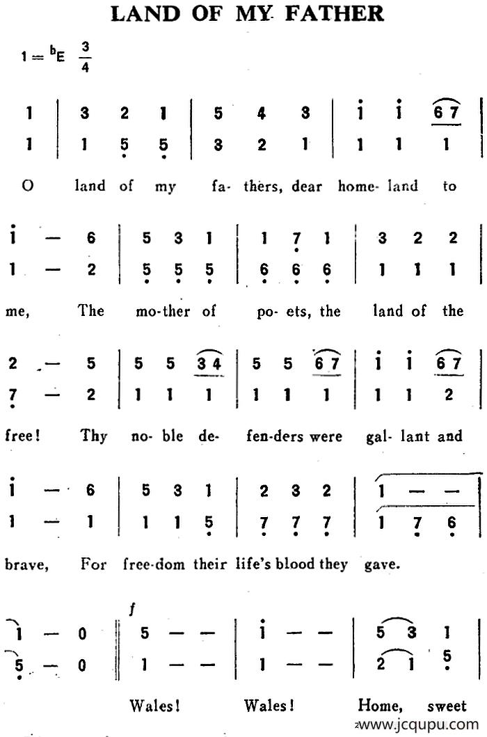 [威尔士]LAND OF MY FATHER（我的故乡）简谱