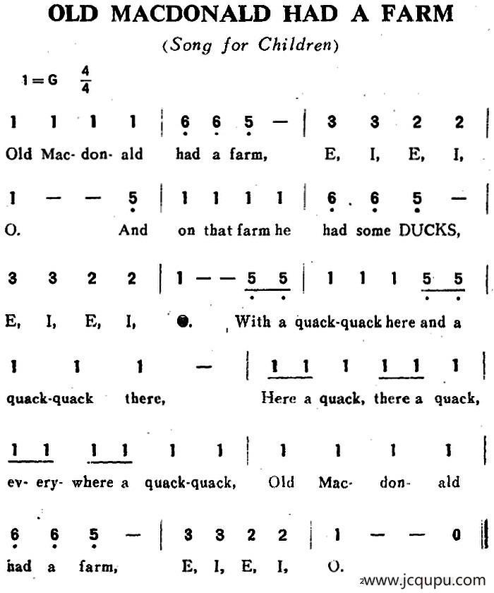 OLD MACDONALD HAD A FARM（老麦克唐纳有一个农场）简谱