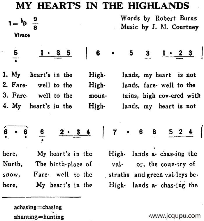 MY HEART’S IN THE HIGHLANDS（我心怀念高原）简谱