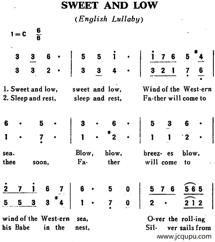 [英]SWEET AND LOW（睡吧，孩子）简谱