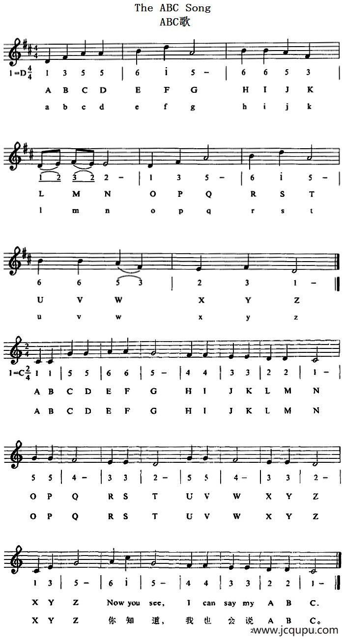 The ABC Song（ABC歌）简谱