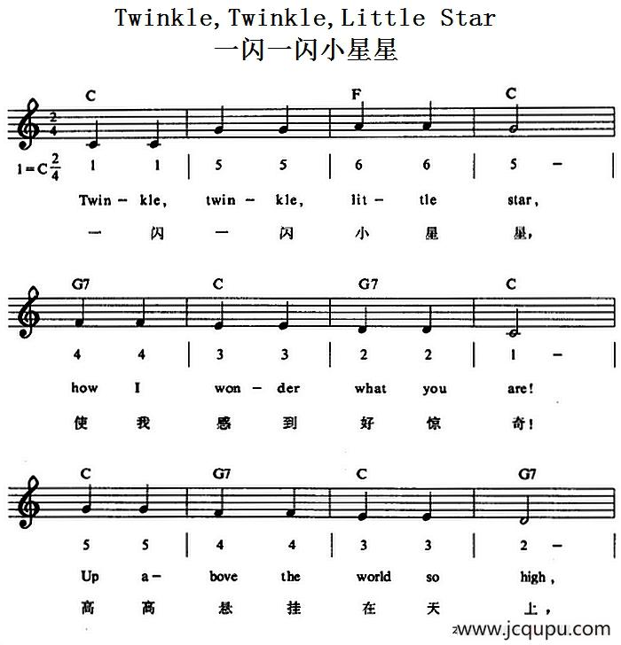 TwinkleTwinkleLittle Star（一闪一闪小星星）简谱