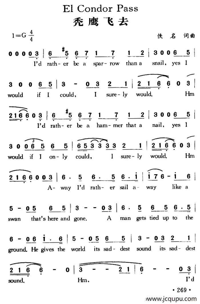 El Condor Pass（秃鹰飞去）简谱