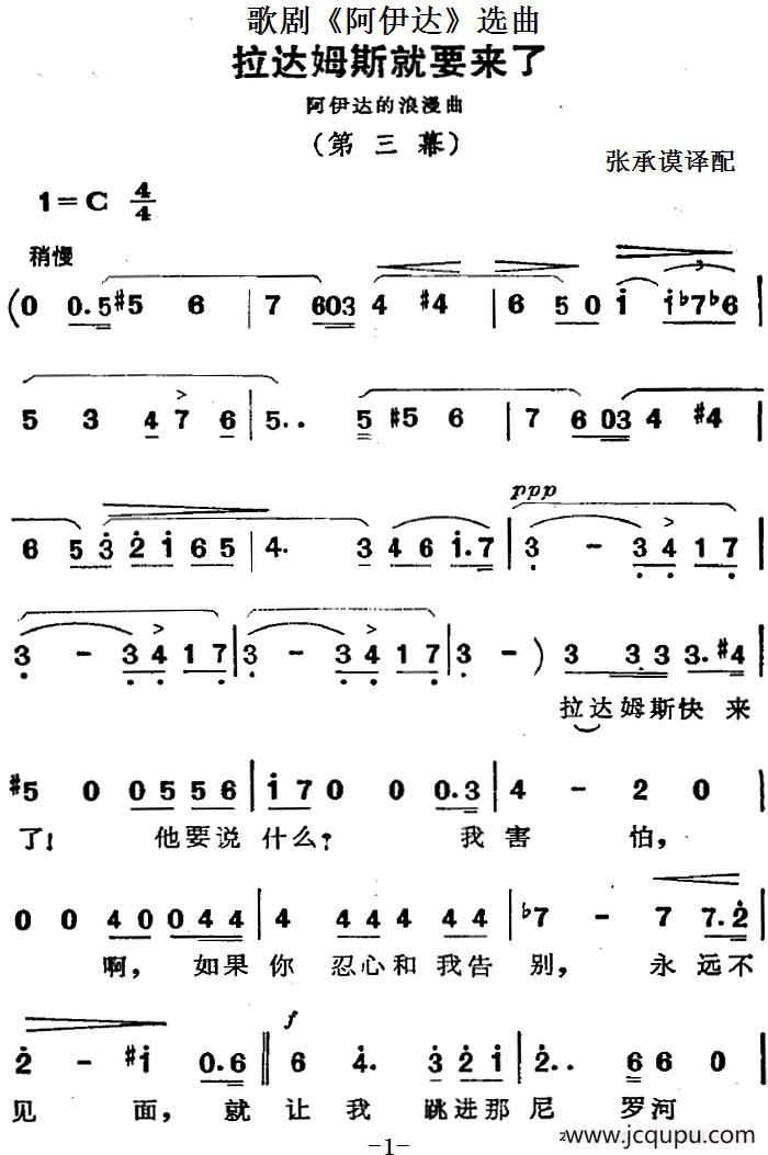 歌剧《阿伊达》选曲：拉达姆斯就要来了简谱