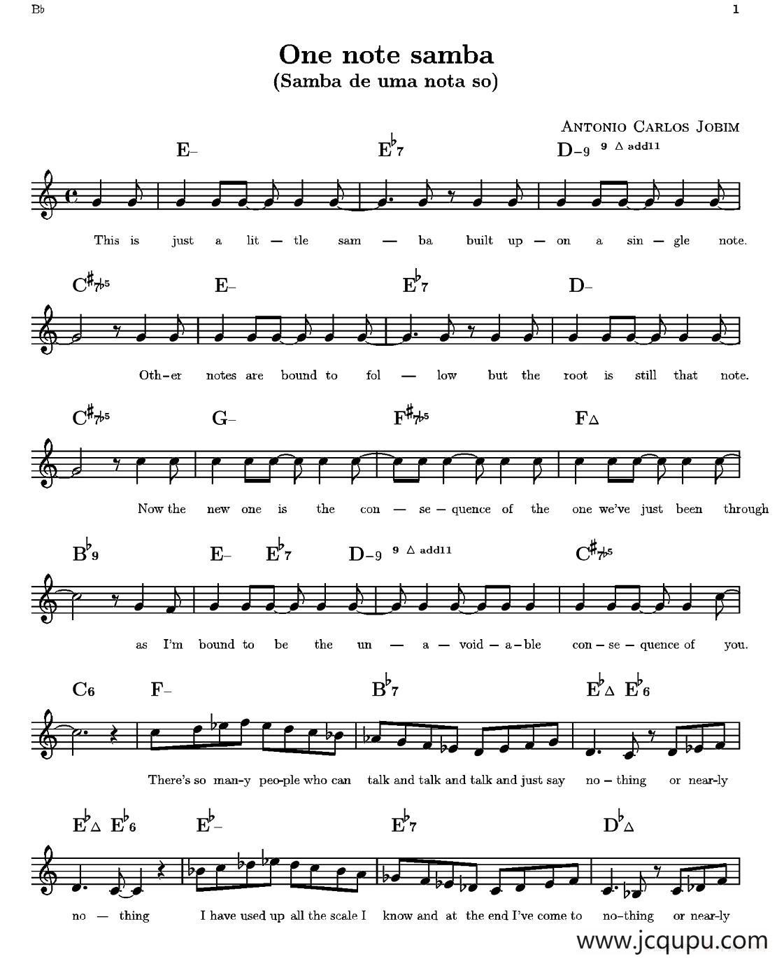 One note samba简谱