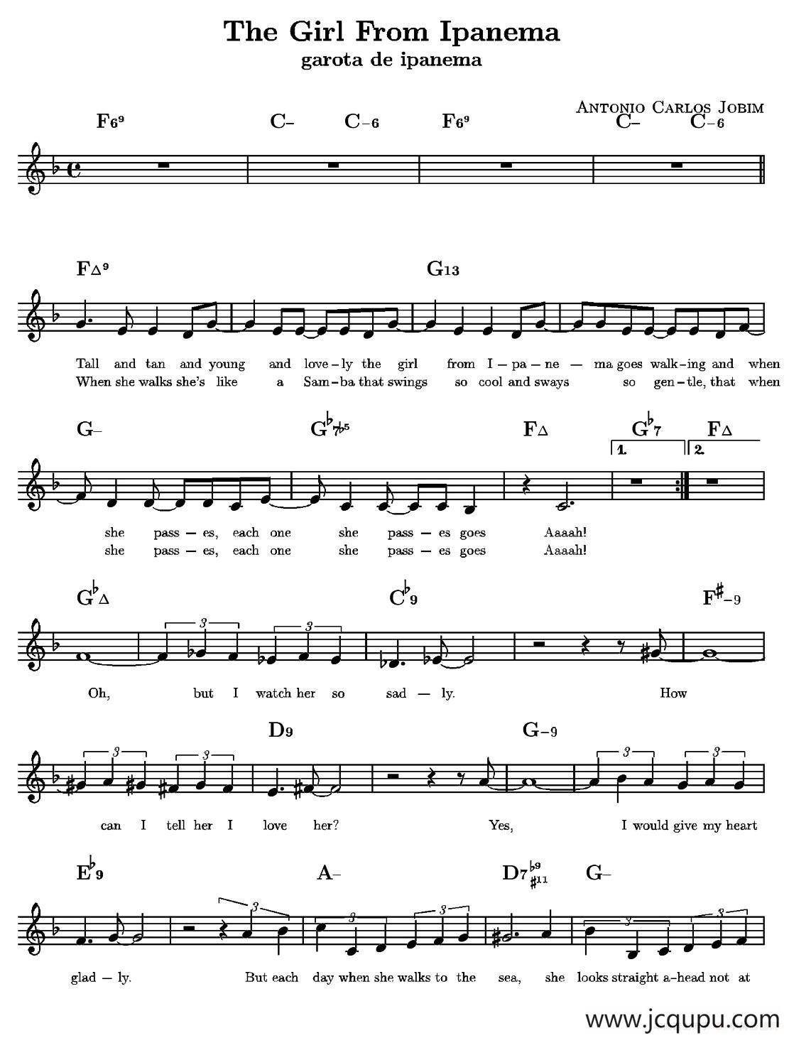 The Ggirl From Ipanema简谱