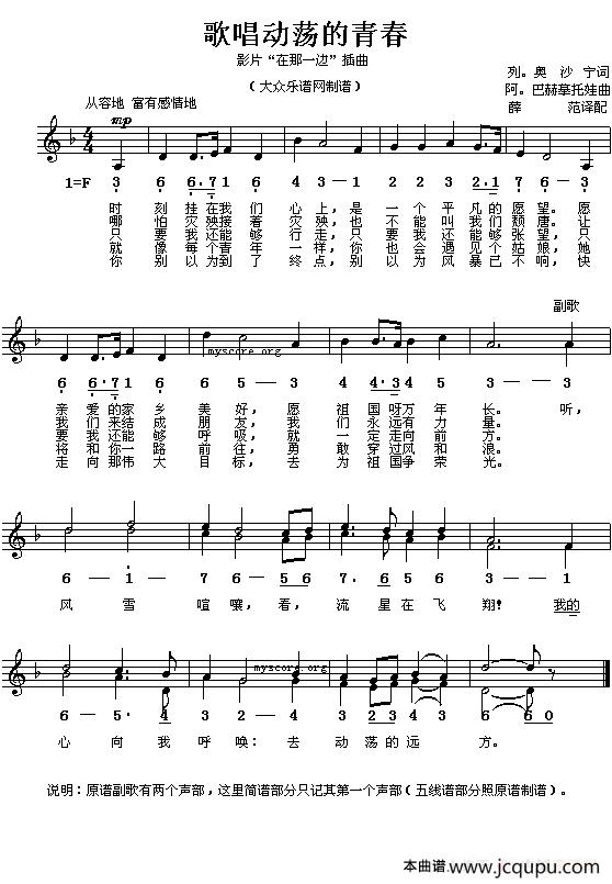 [前苏联]歌唱动荡的青春（线简谱对照版）简谱
