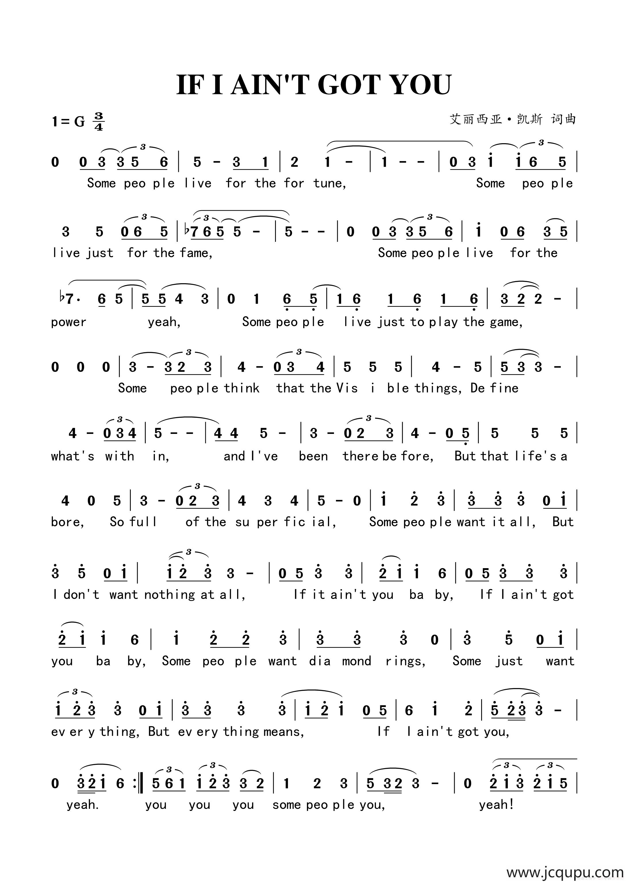 IF I AIN'T GOT YOU简谱