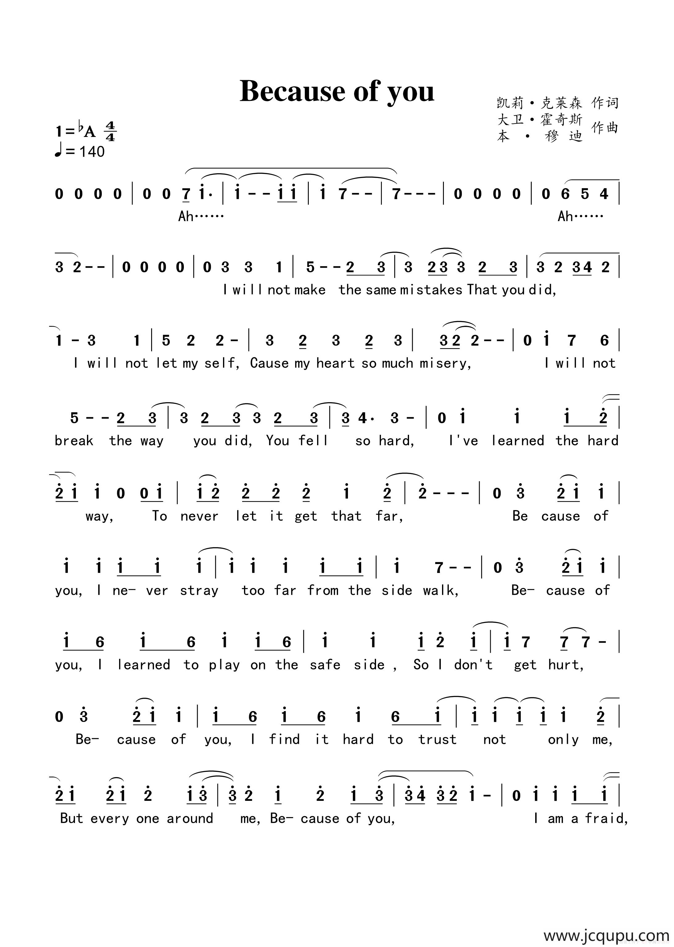 Because of you简谱