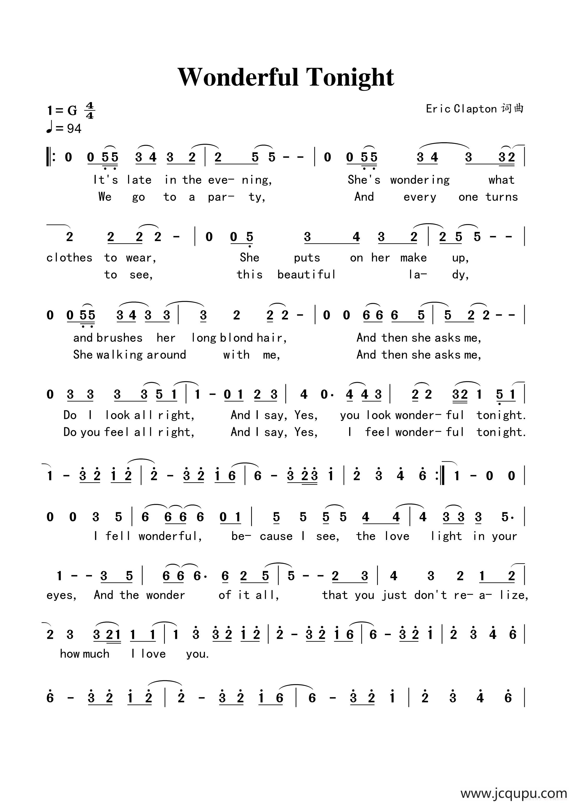 Wonderful Tonight简谱