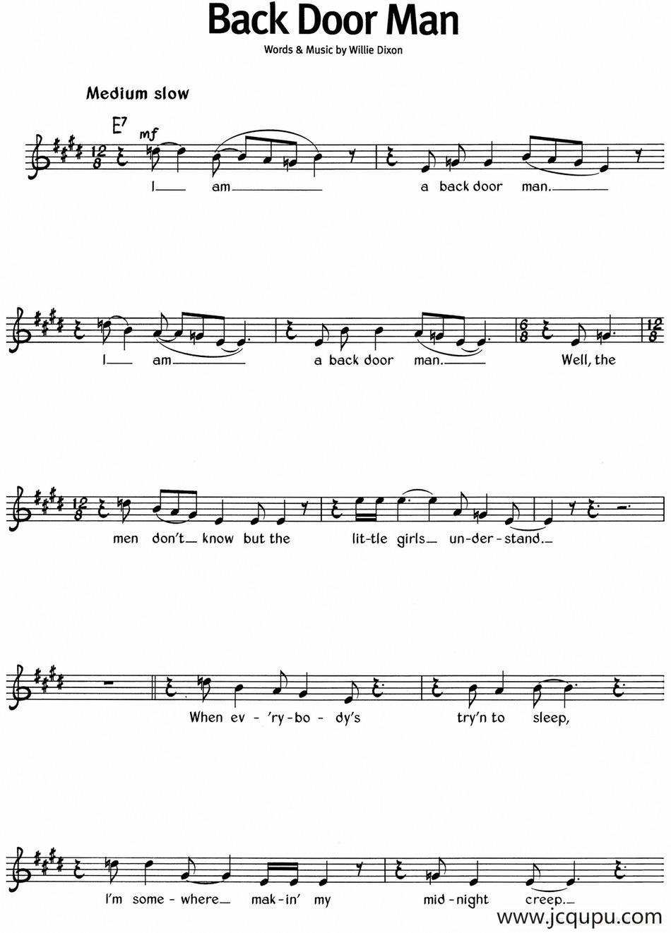 蓝调音乐：Back Door Man简谱