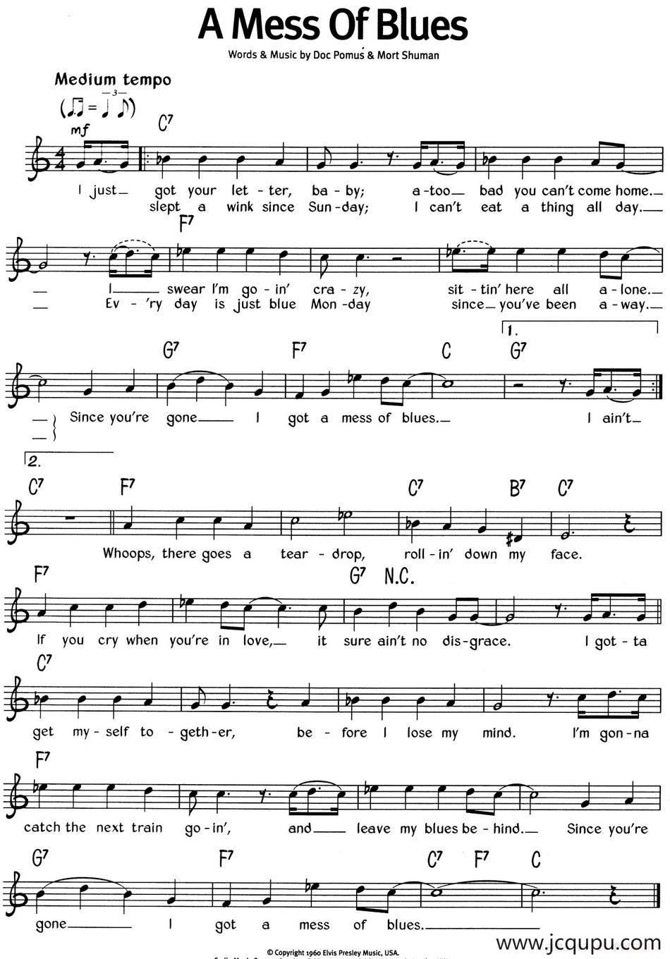 蓝调音乐：A MEss Of Blues简谱