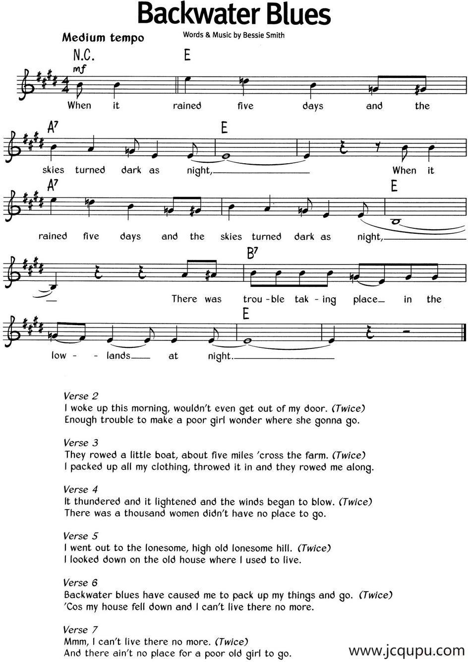 蓝调音乐：Backwater Blues简谱