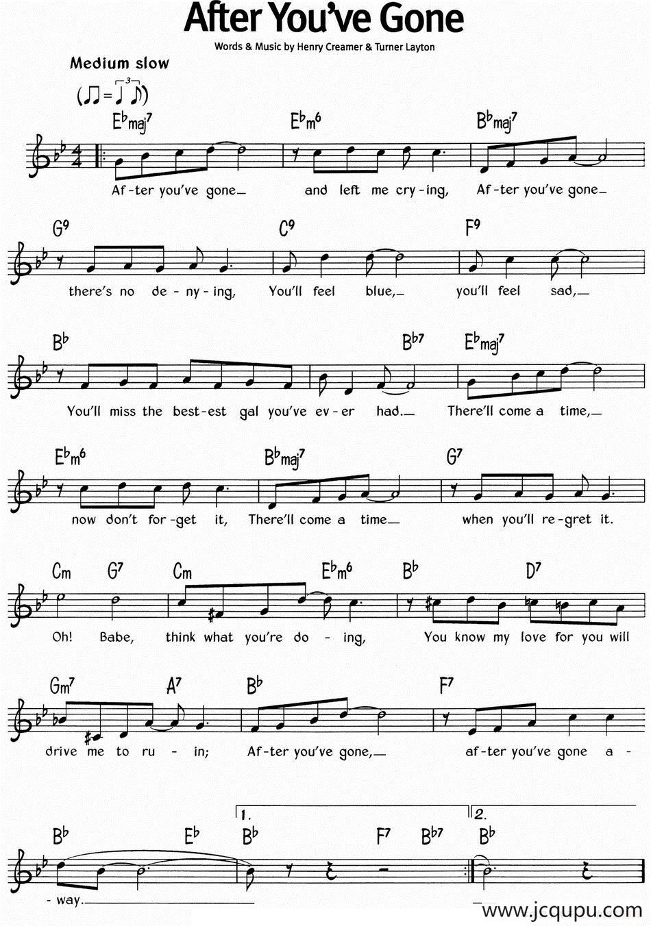 蓝调音乐：After You've Gone简谱