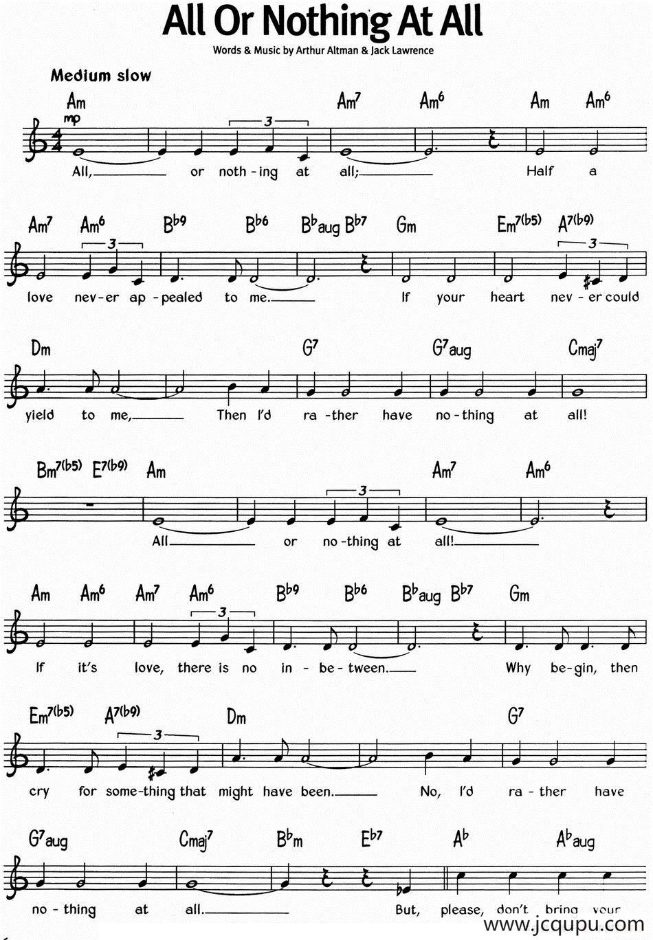 蓝调音乐：All Or Nothing At All简谱