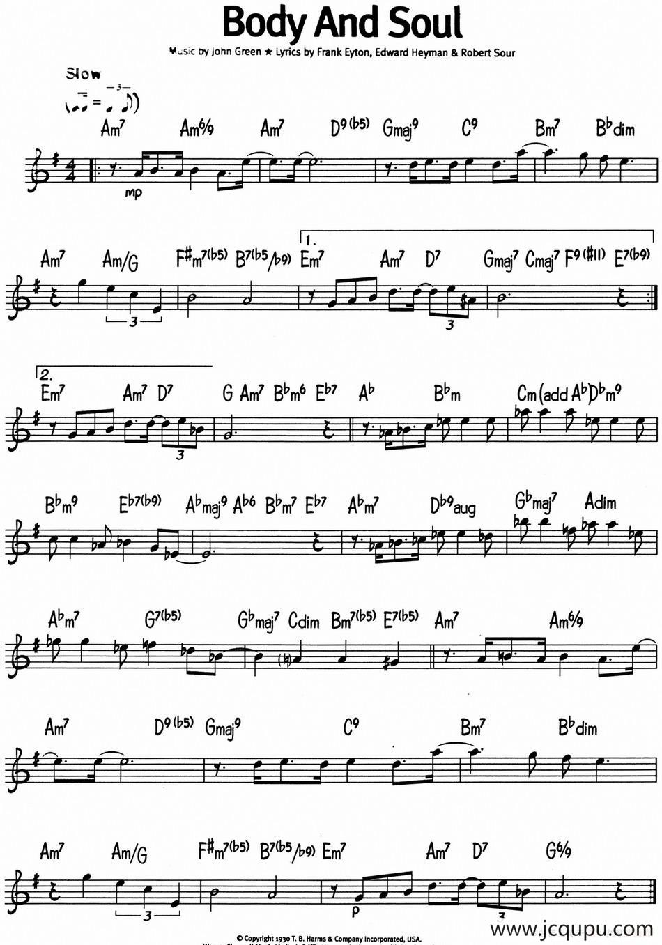 蓝调音乐：Body And Soul简谱