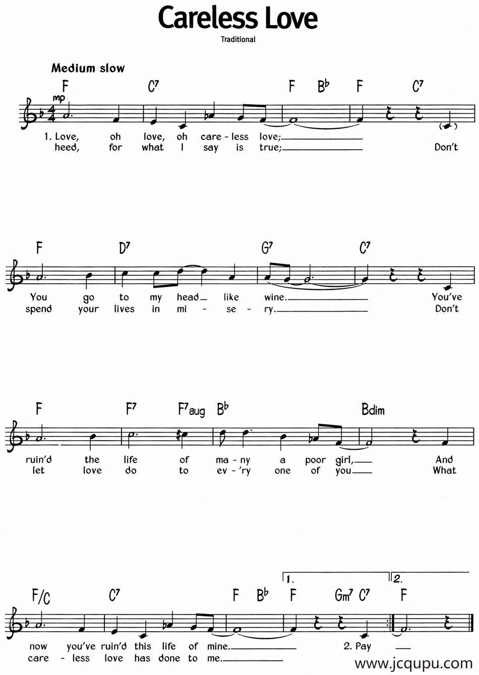 蓝调音乐：Careless Love简谱