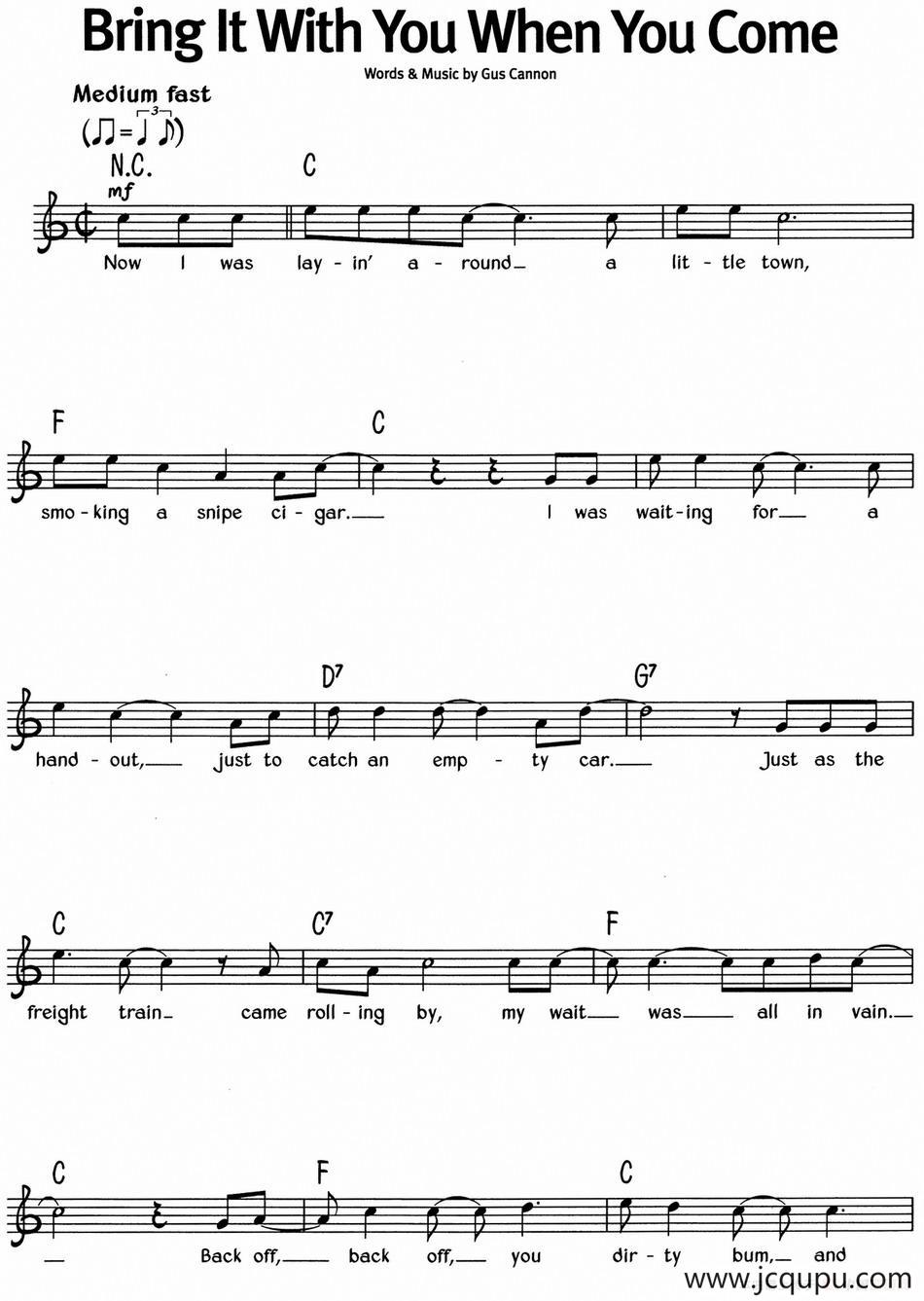 蓝调音乐：Bring It With You When You Come简谱