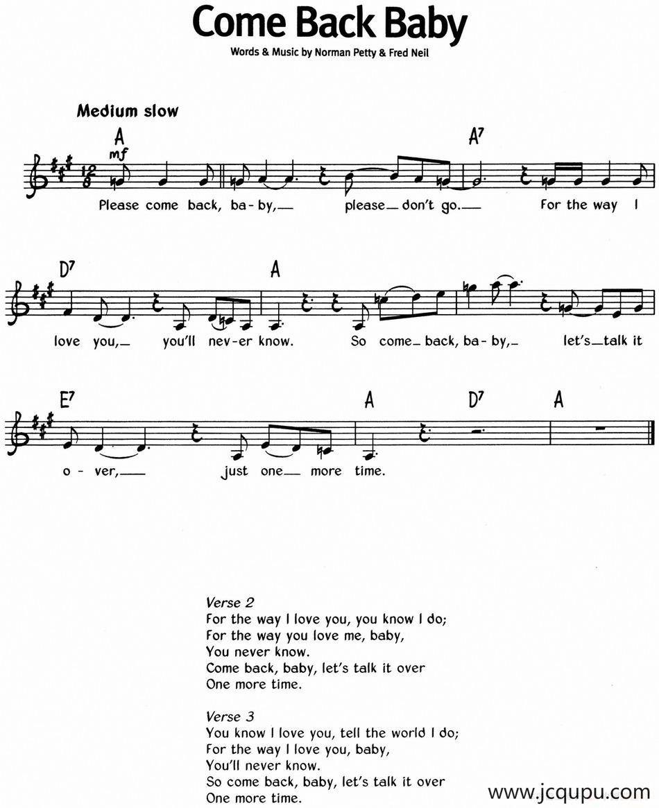 蓝调音乐：Come Back Baby简谱