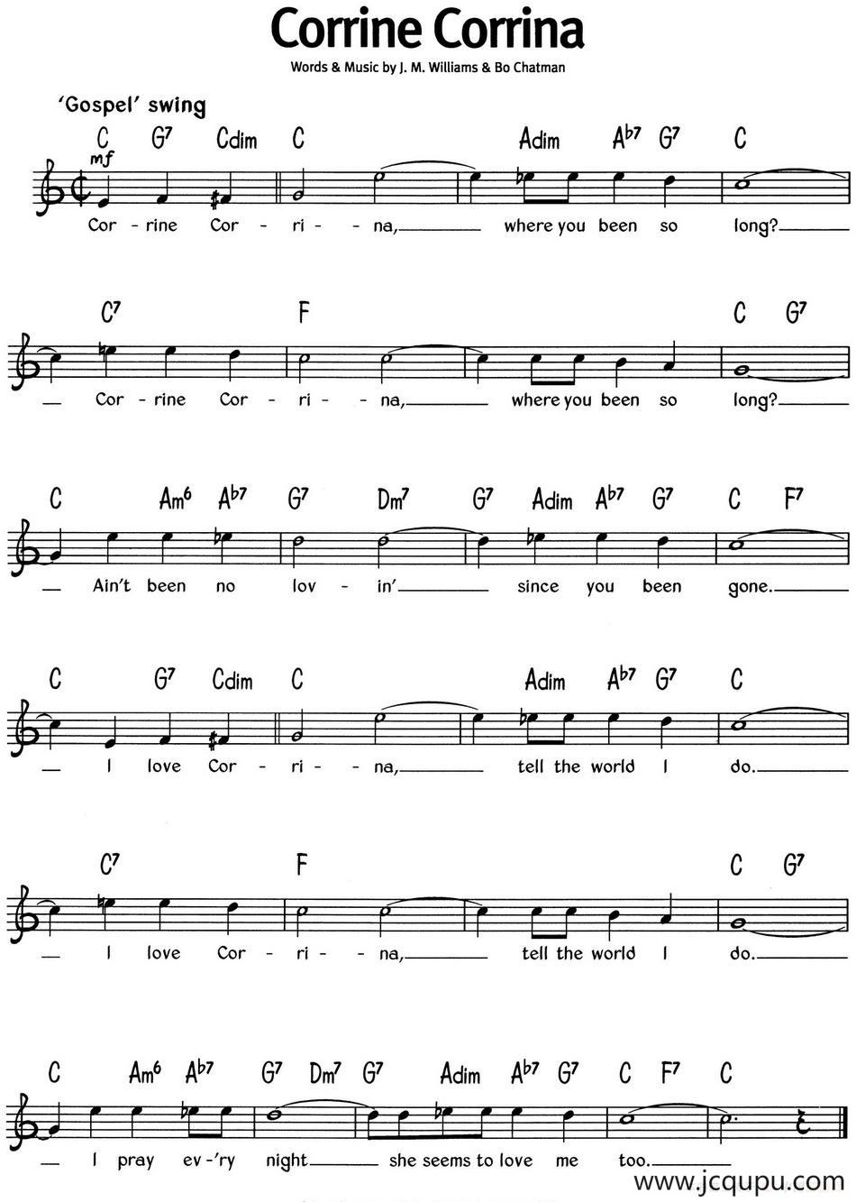 蓝调音乐：Corrine Corrina简谱