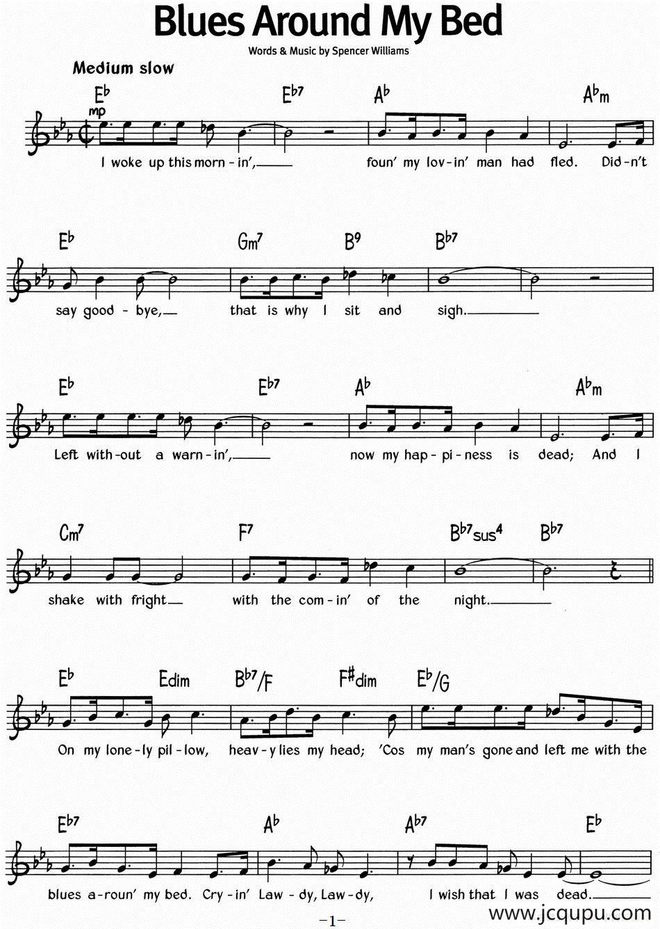 蓝调音乐：Blues Around My Bed简谱