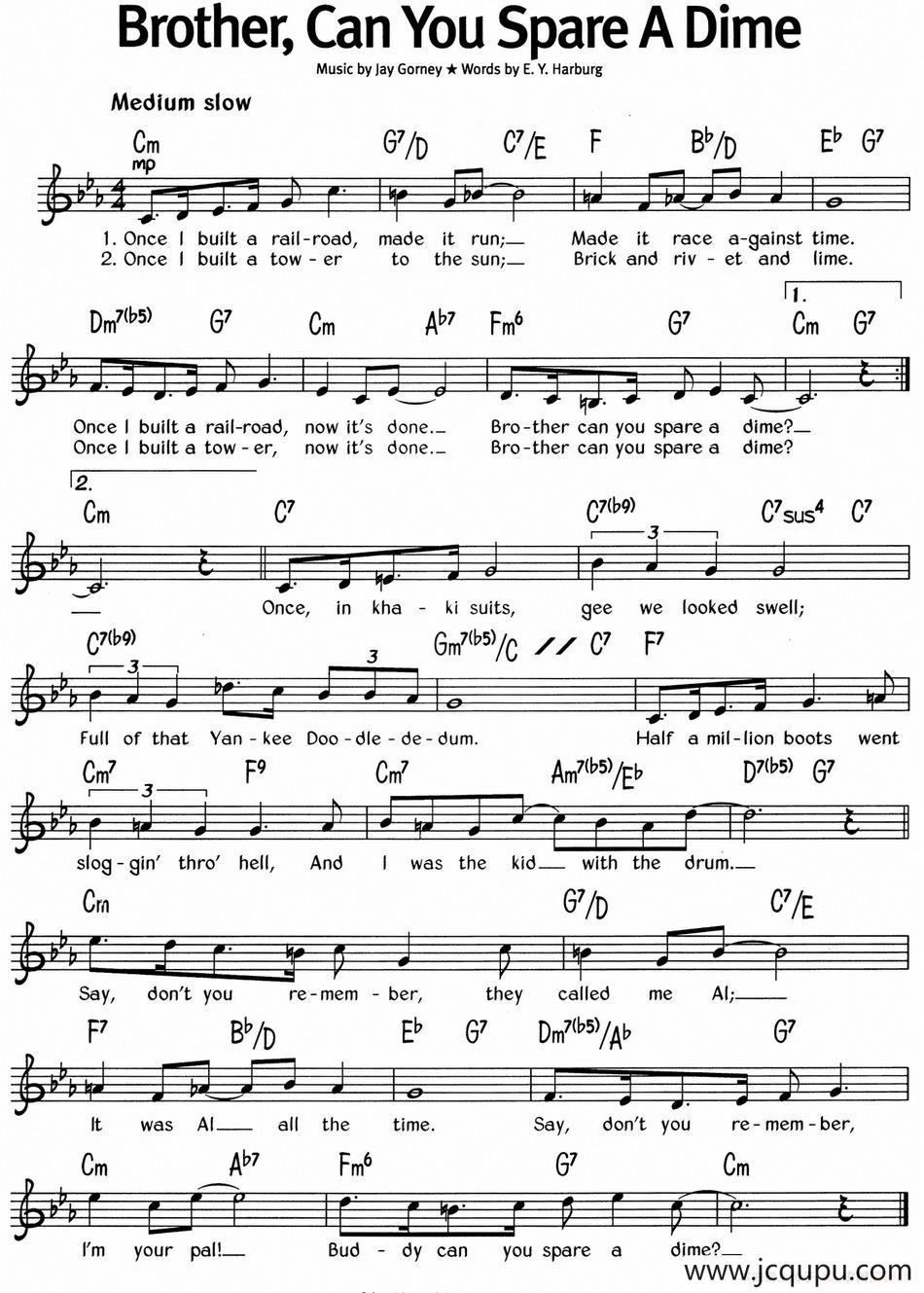蓝调音乐：Brother，Can You Spare A Dime简谱