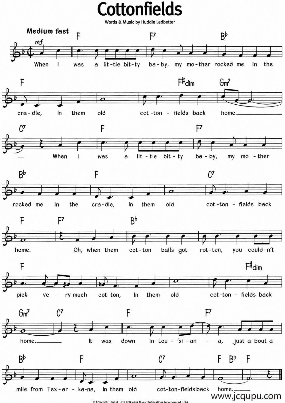 蓝调音乐：Cottonfields简谱
