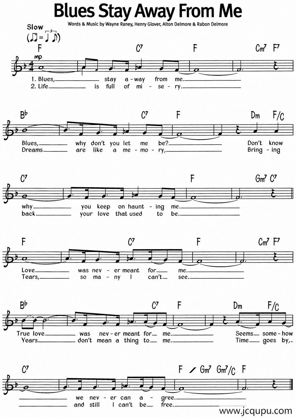 蓝调音乐：Blues Stay Away From Me简谱