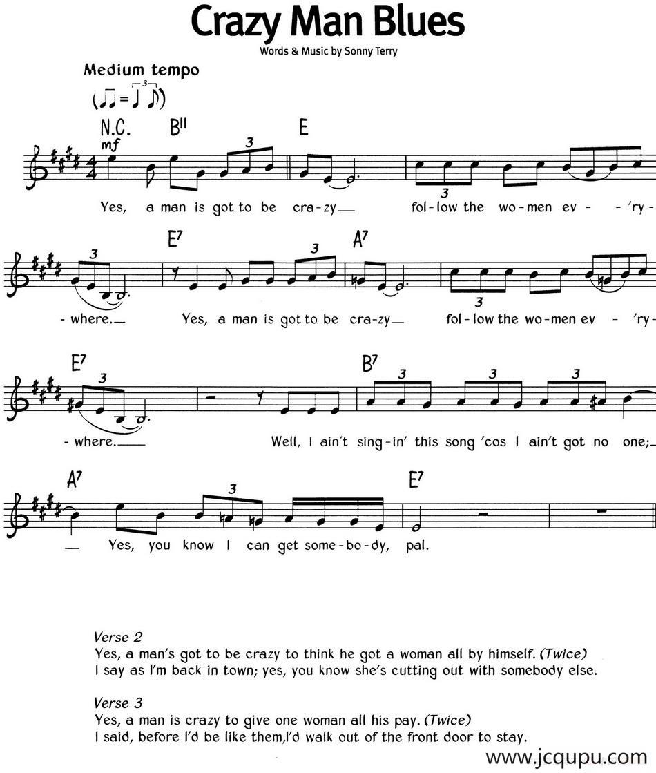 蓝调音乐：Crazy Man Blues简谱