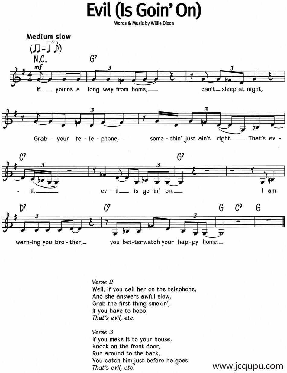 蓝调音乐：Evil（Is Goin' On）简谱