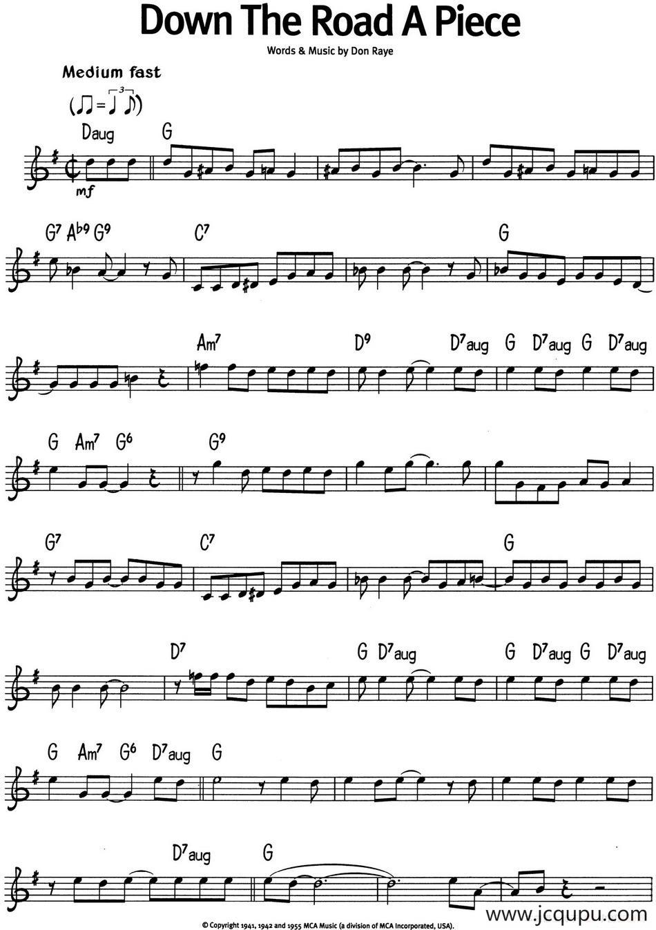 蓝调音乐：Down The Road A Piece简谱