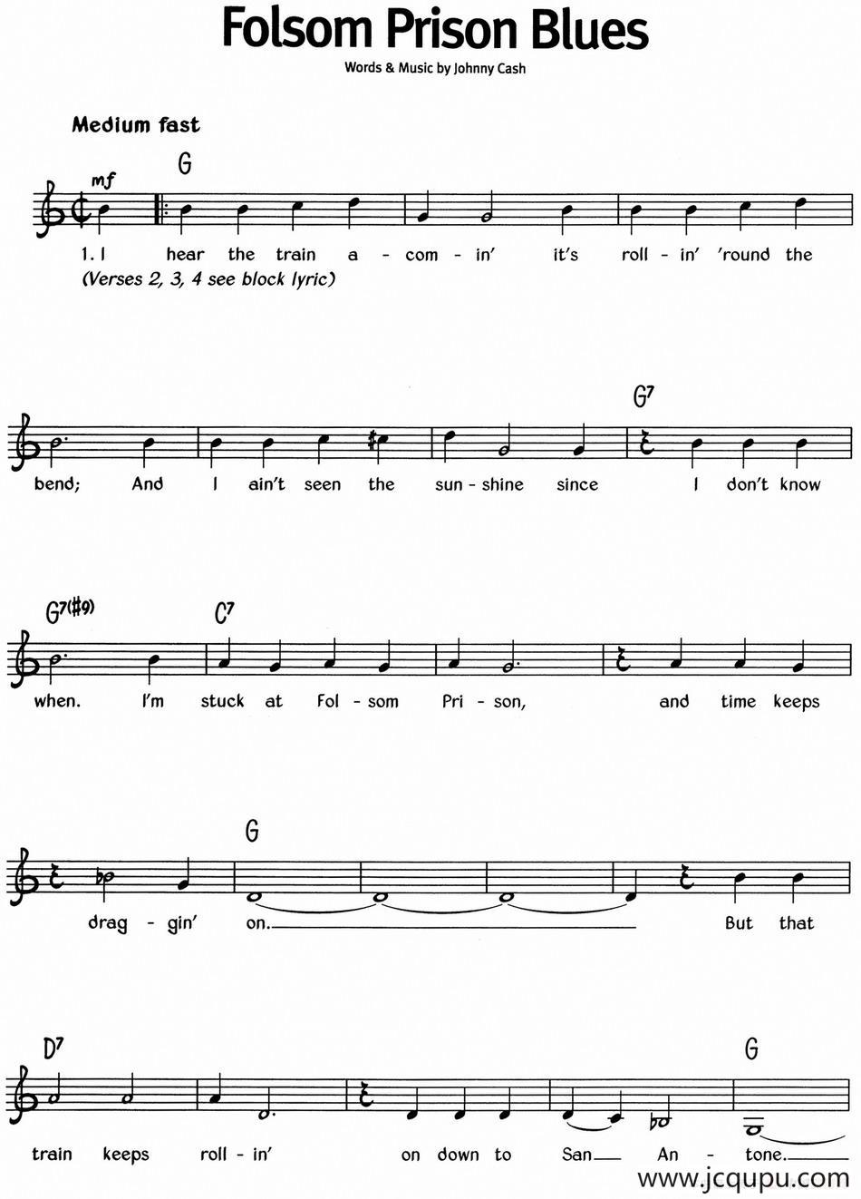 蓝调音乐：Folsom Prison Blues简谱