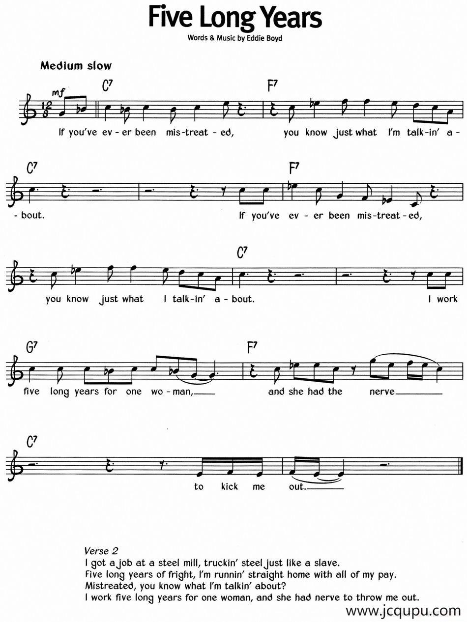 蓝调音乐：Five Long Years简谱