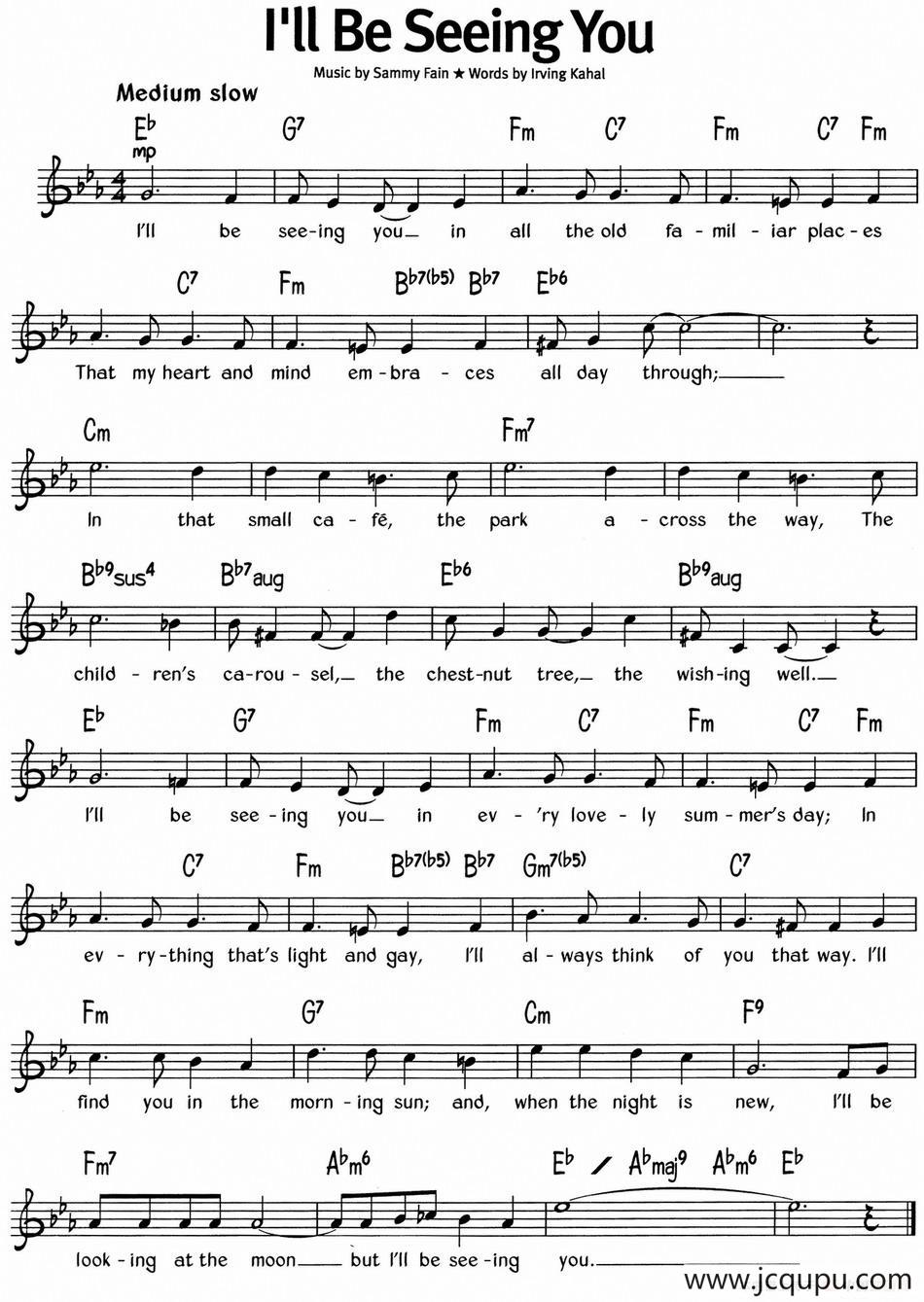 蓝调音乐：I'll Be Seeing You简谱