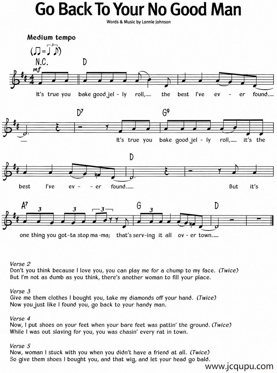 蓝调音乐：Go Back To Your No Good Man简谱