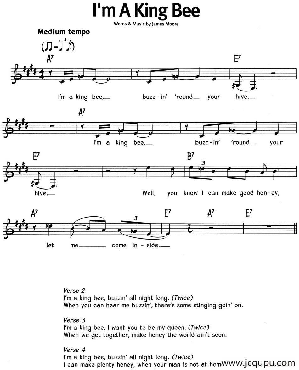 蓝调音乐：I'm A King Bee简谱