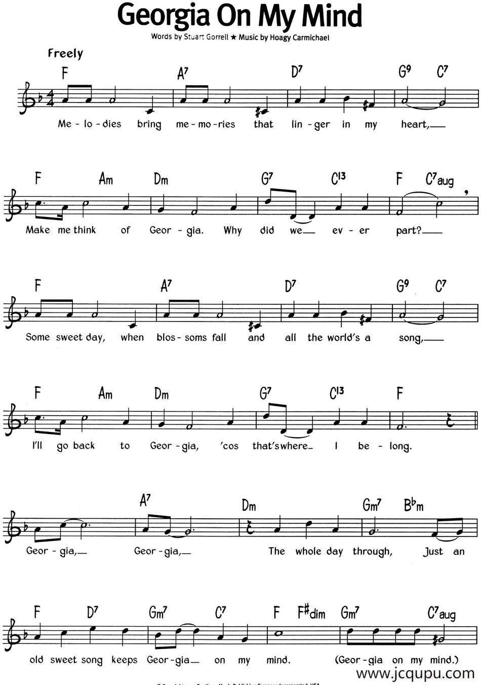 蓝调音乐：Georgia On My Mind简谱