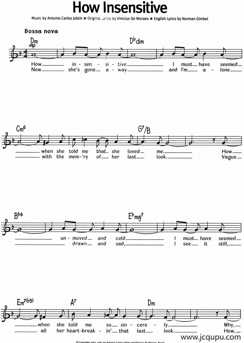 蓝调音乐：How Insensitive简谱