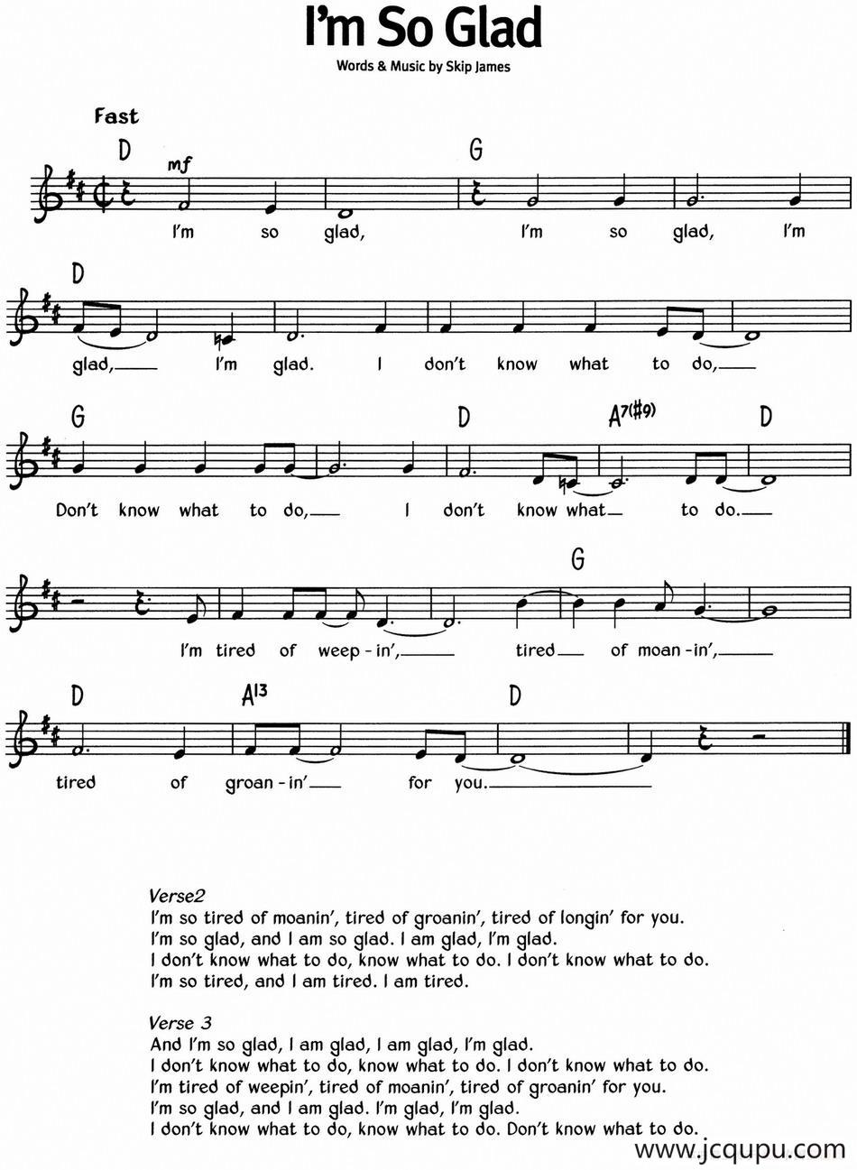 蓝调音乐：I'm So Glad简谱