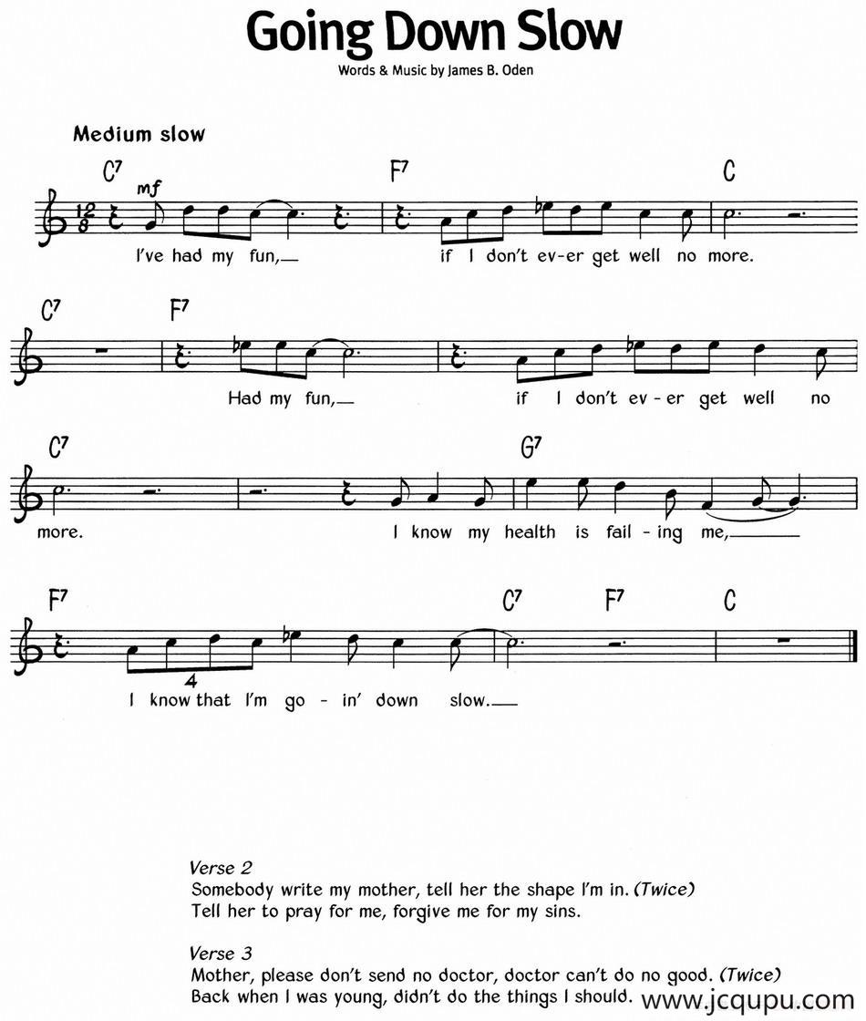 蓝调音乐：Going Down Slow简谱