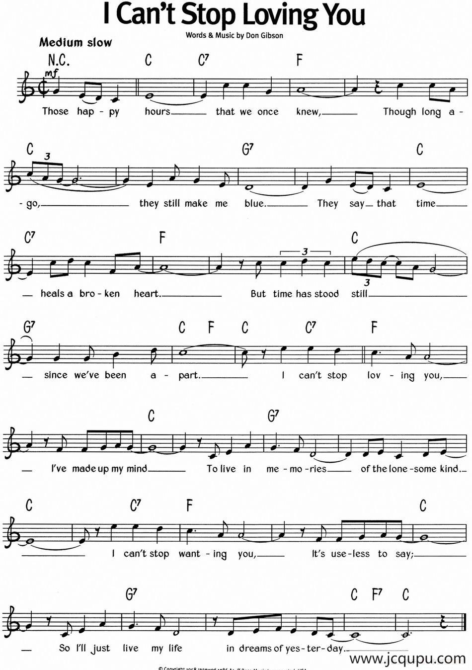 蓝调音乐：I Can't Stop Loving You简谱