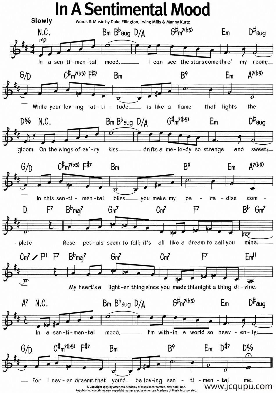 蓝调音乐：In A Sentimental Mood简谱