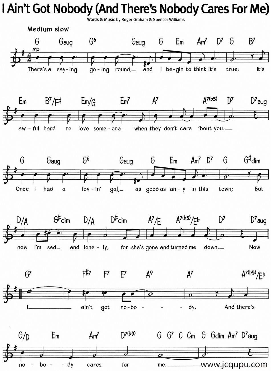 蓝调音乐：I Ain't Got Nobody（And There's Nobody Cares For Me）简谱