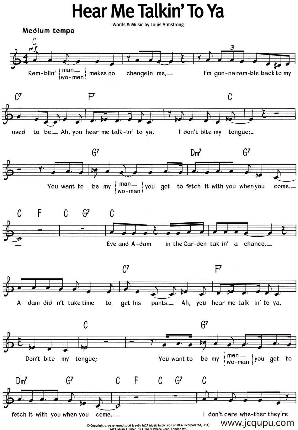 蓝调音乐：Hear Me Talkin' To Ya简谱