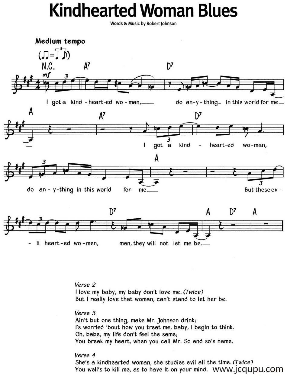 蓝调音乐：Kindhearted Woman Blues简谱