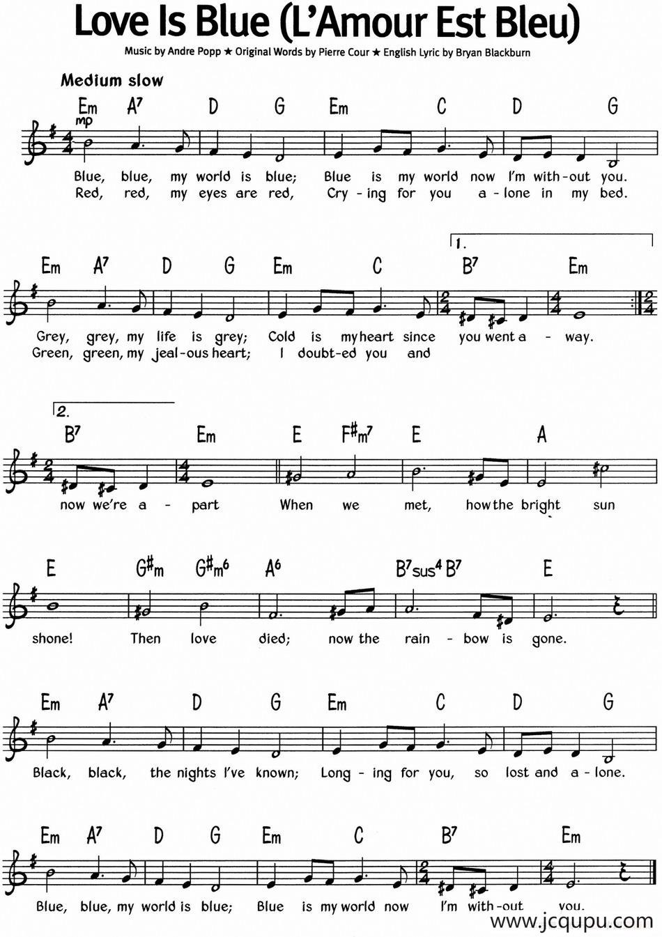 蓝调音乐：Love Is Blue（L'Amour Est Bleu）简谱