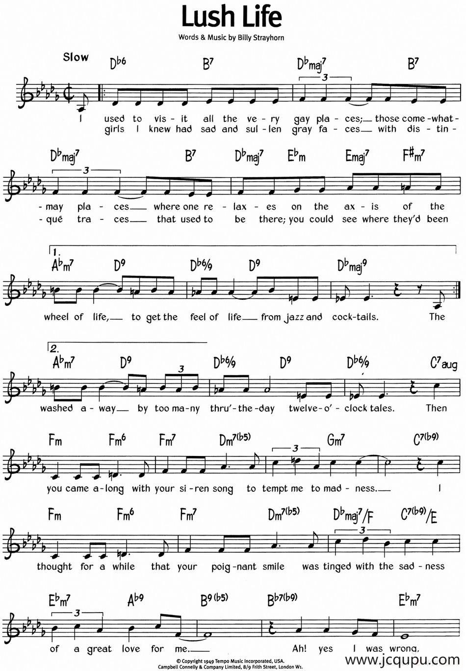 蓝调音乐：Lush Life简谱